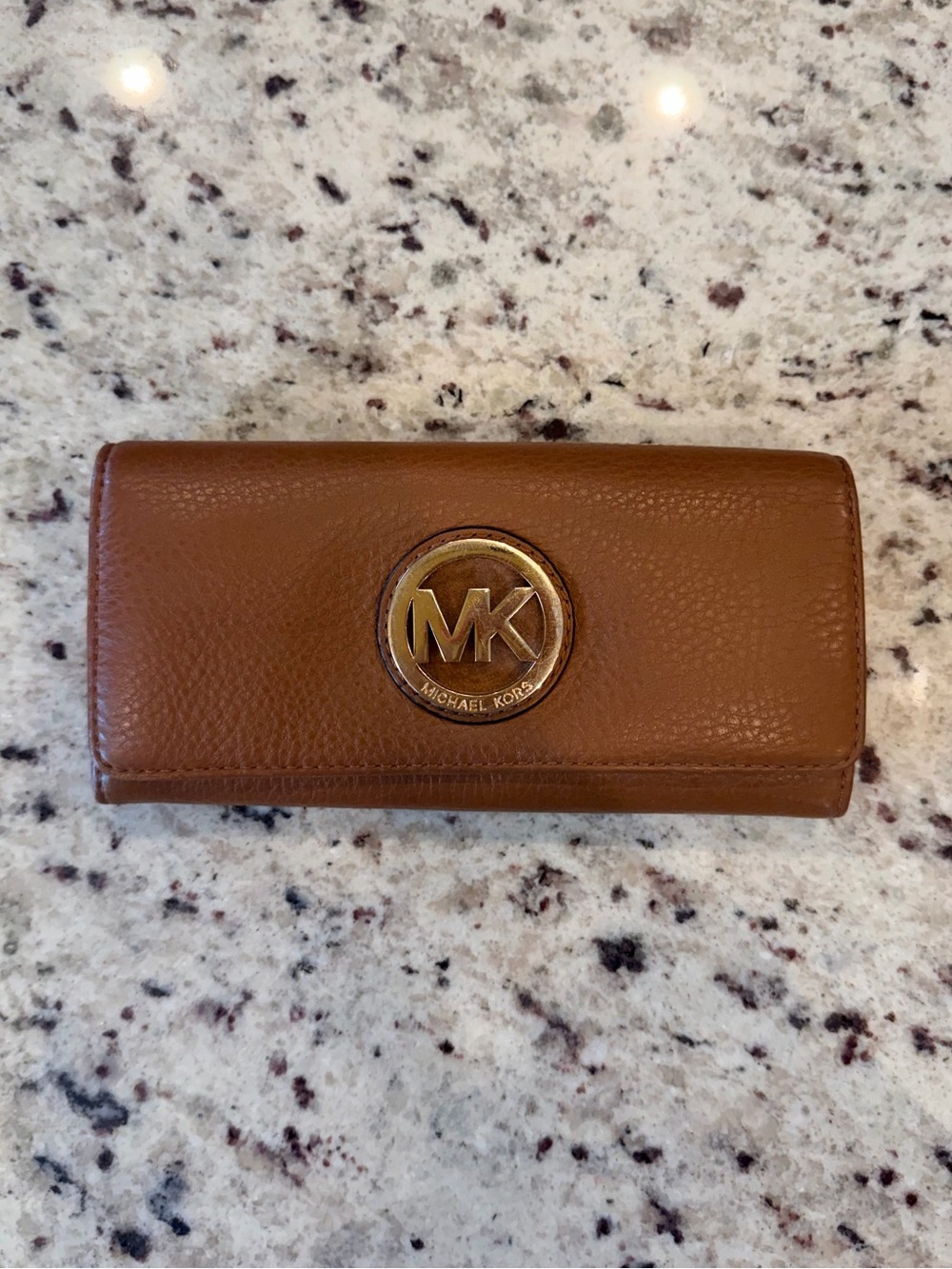 Michael Kors Cognac Leather MK Medallion Continental Wallet